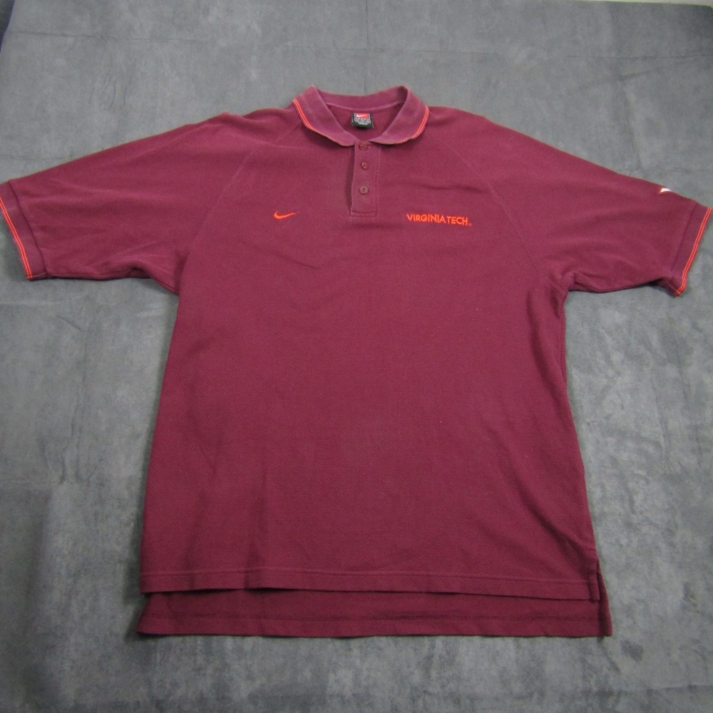 Nike Polo Shirt Mens XL Maroon Virginia Tech Hokies Vintage Short Sleeve VT